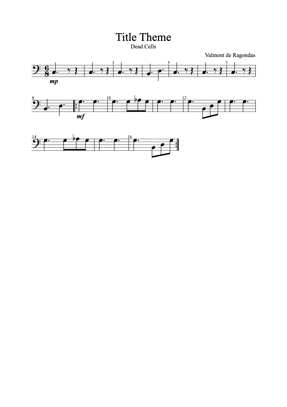 Sheet music preview for Title Theme
