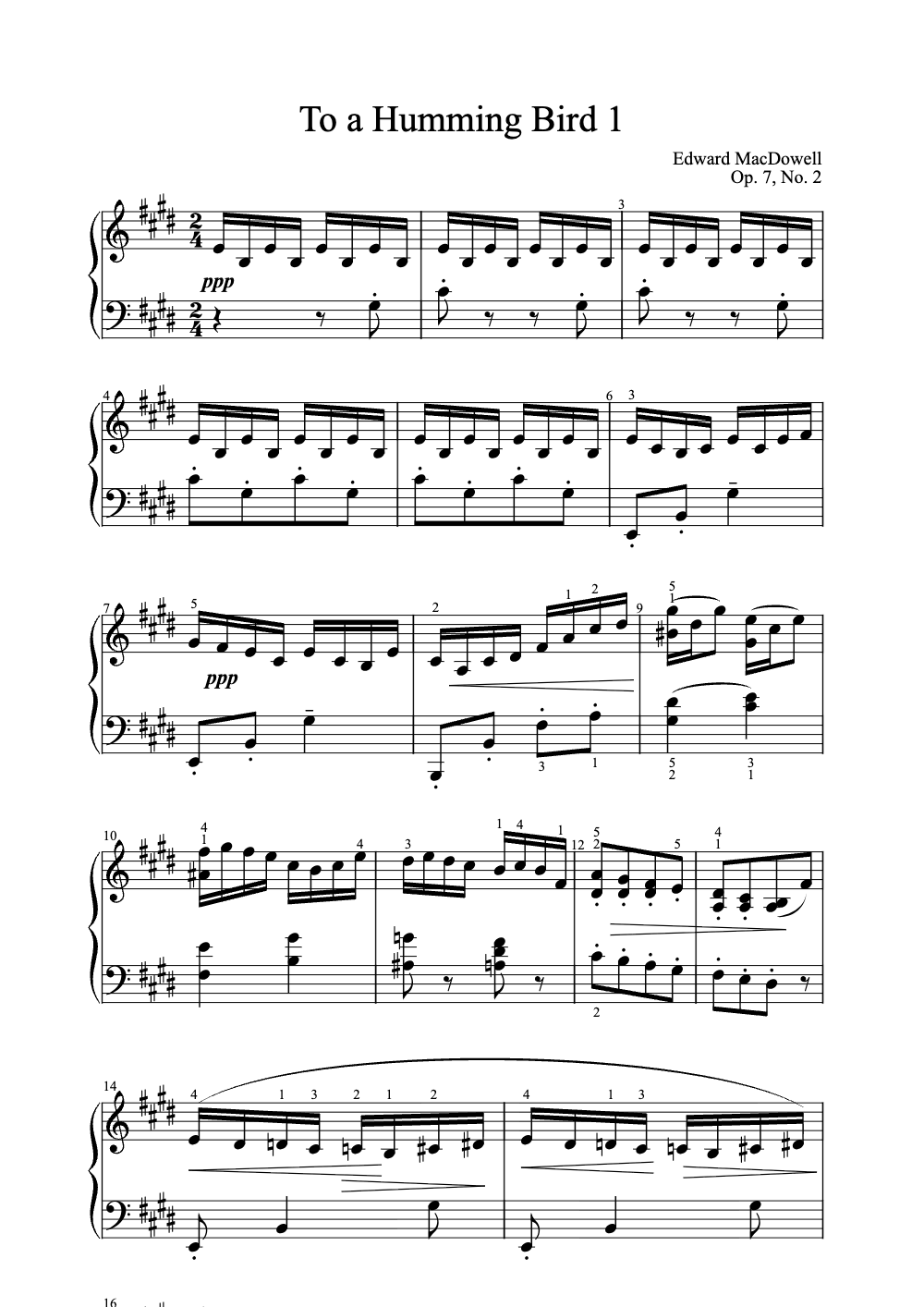 Sheet music preview for To a Hummingbird