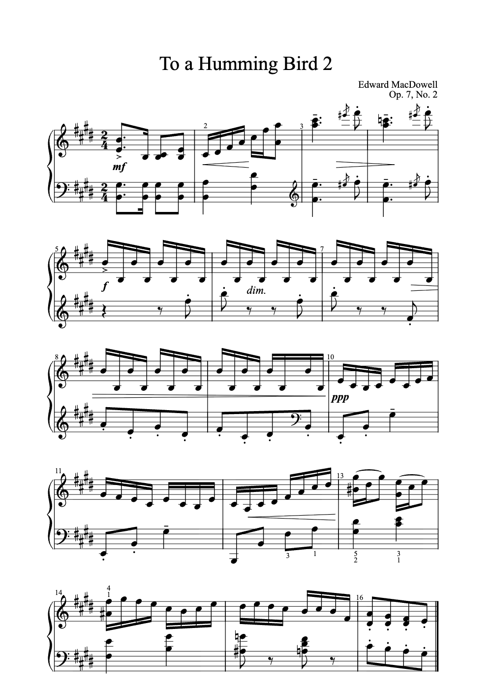 Sheet music preview for To a Hummingbird