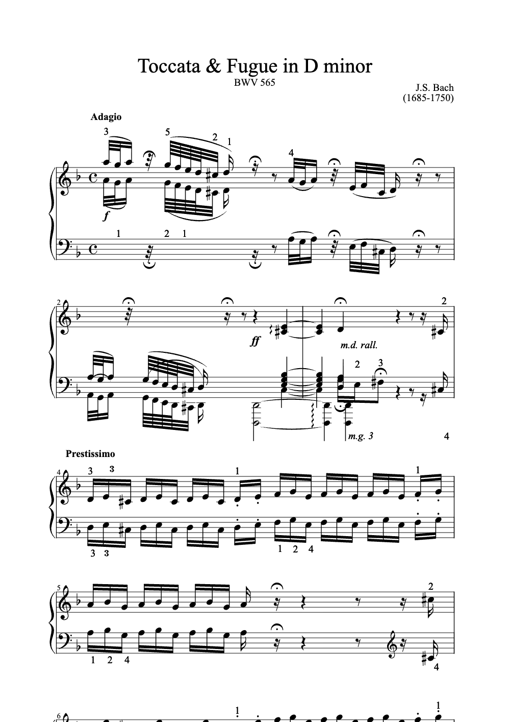 Sheet music preview for Toccata and Fugue in D Minor