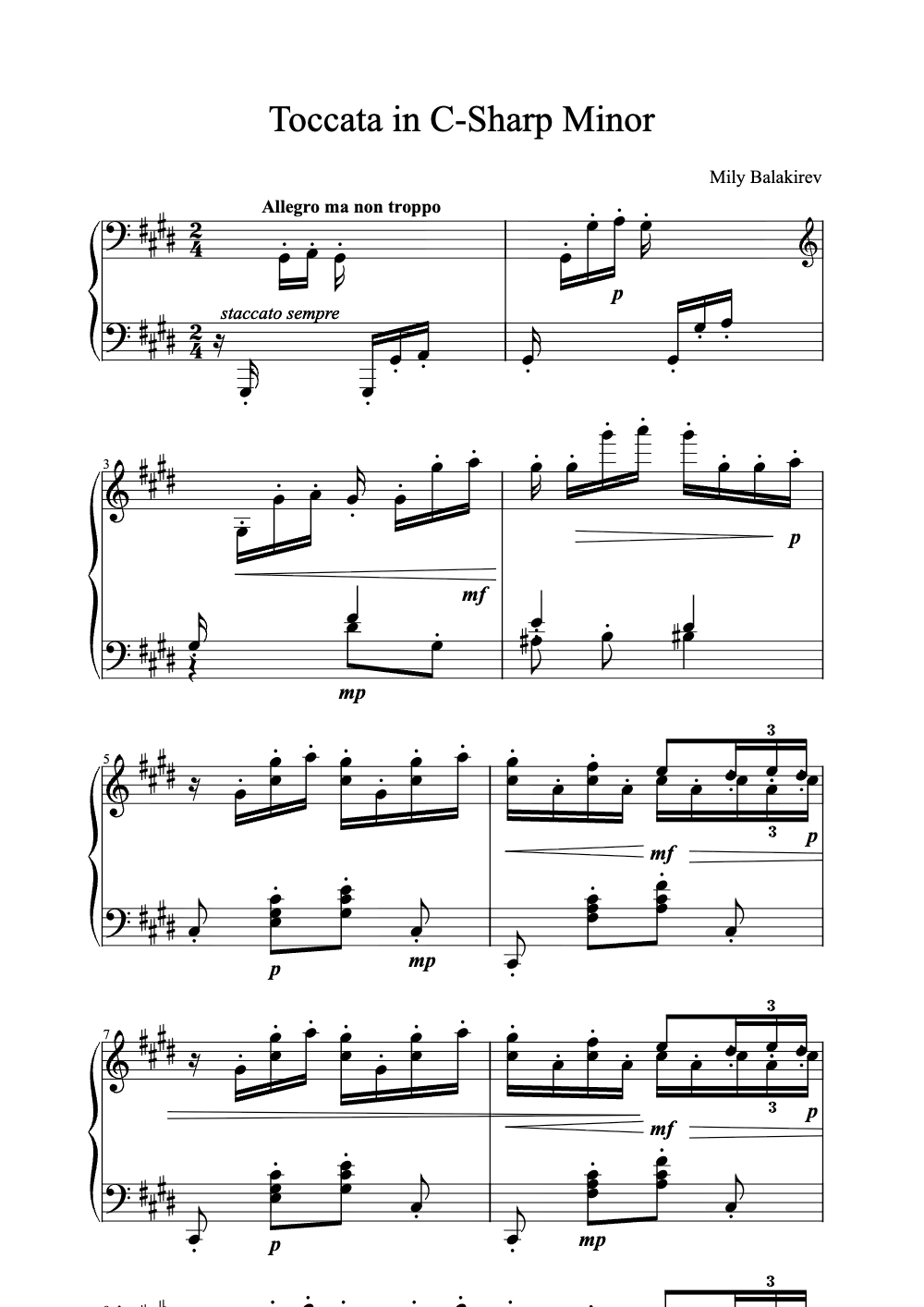 Sheet music preview for Toccata in C-Sharp Minor