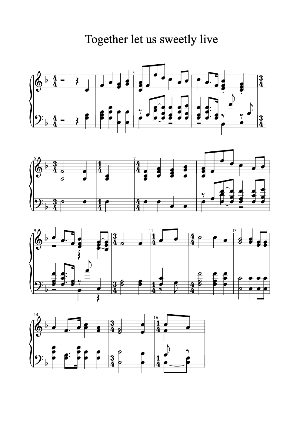 Sheet music preview for Together Let Us Sweetly Live
