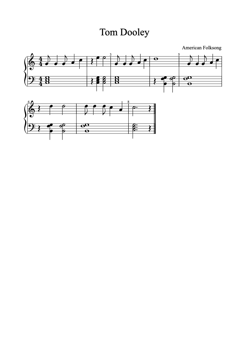 Sheet music preview for Tom Dooley