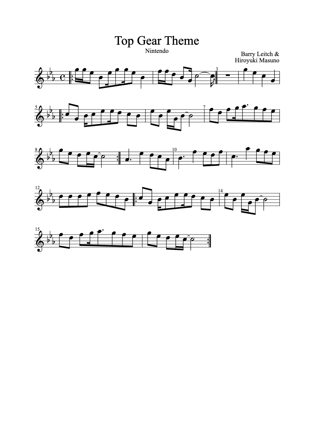 Sheet music preview for Top Gear Theme