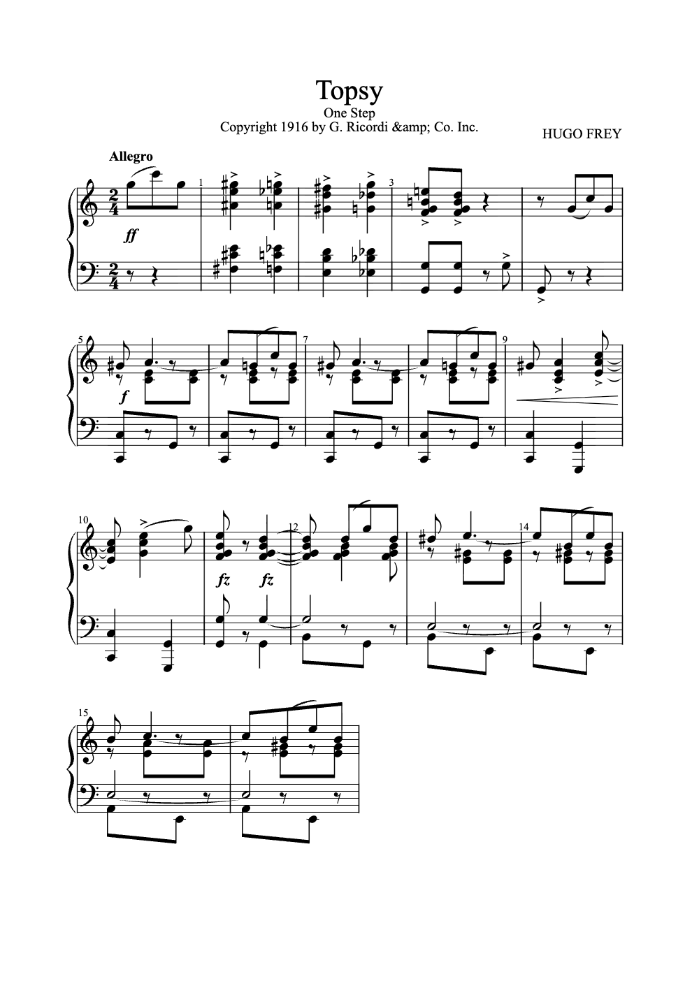 Sheet music preview for Topsy