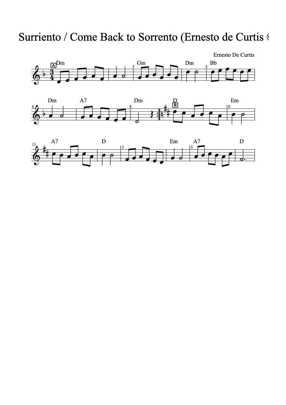 Sheet music preview for Torna a Surriento