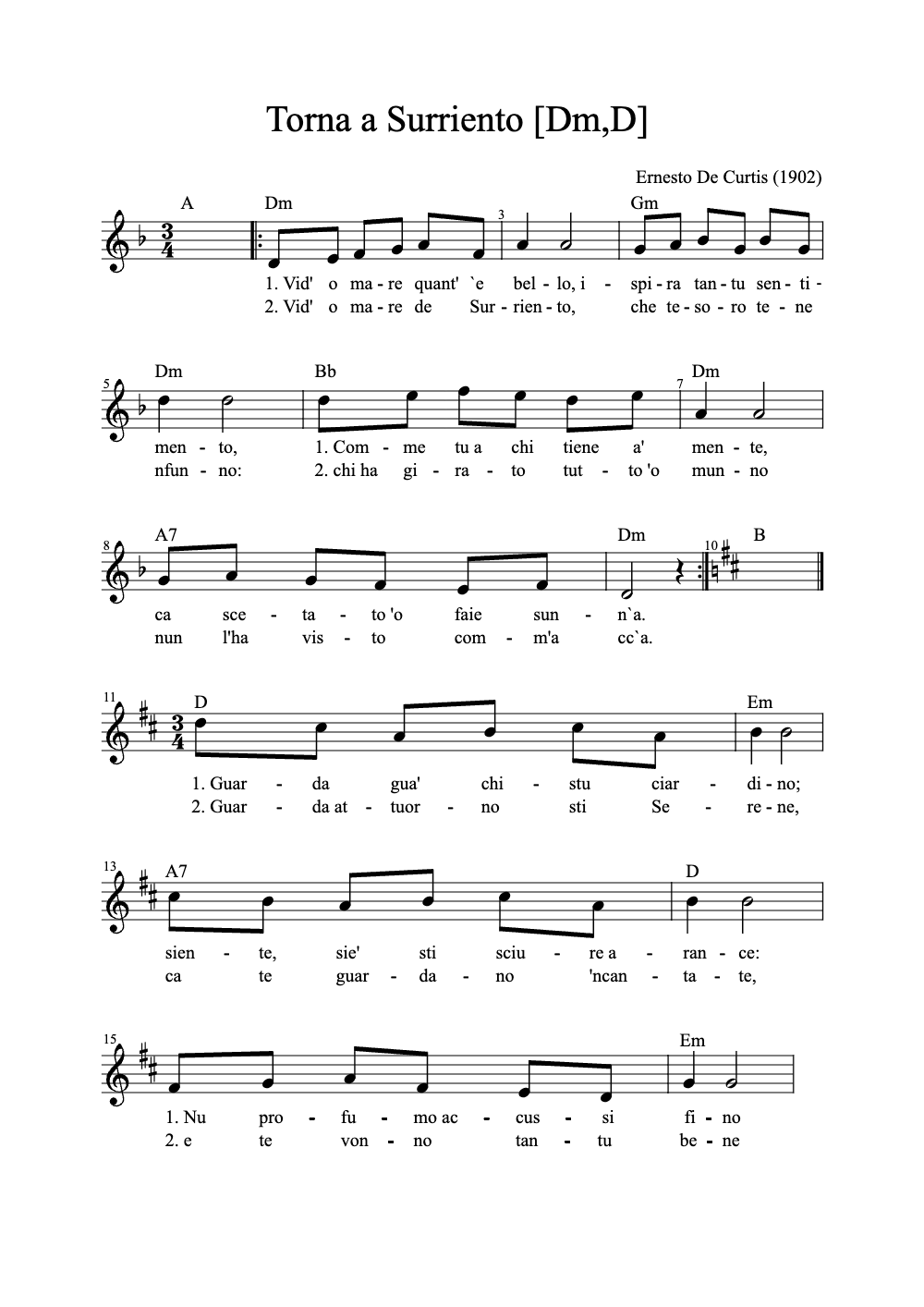 Sheet music preview for Torna a Surriento