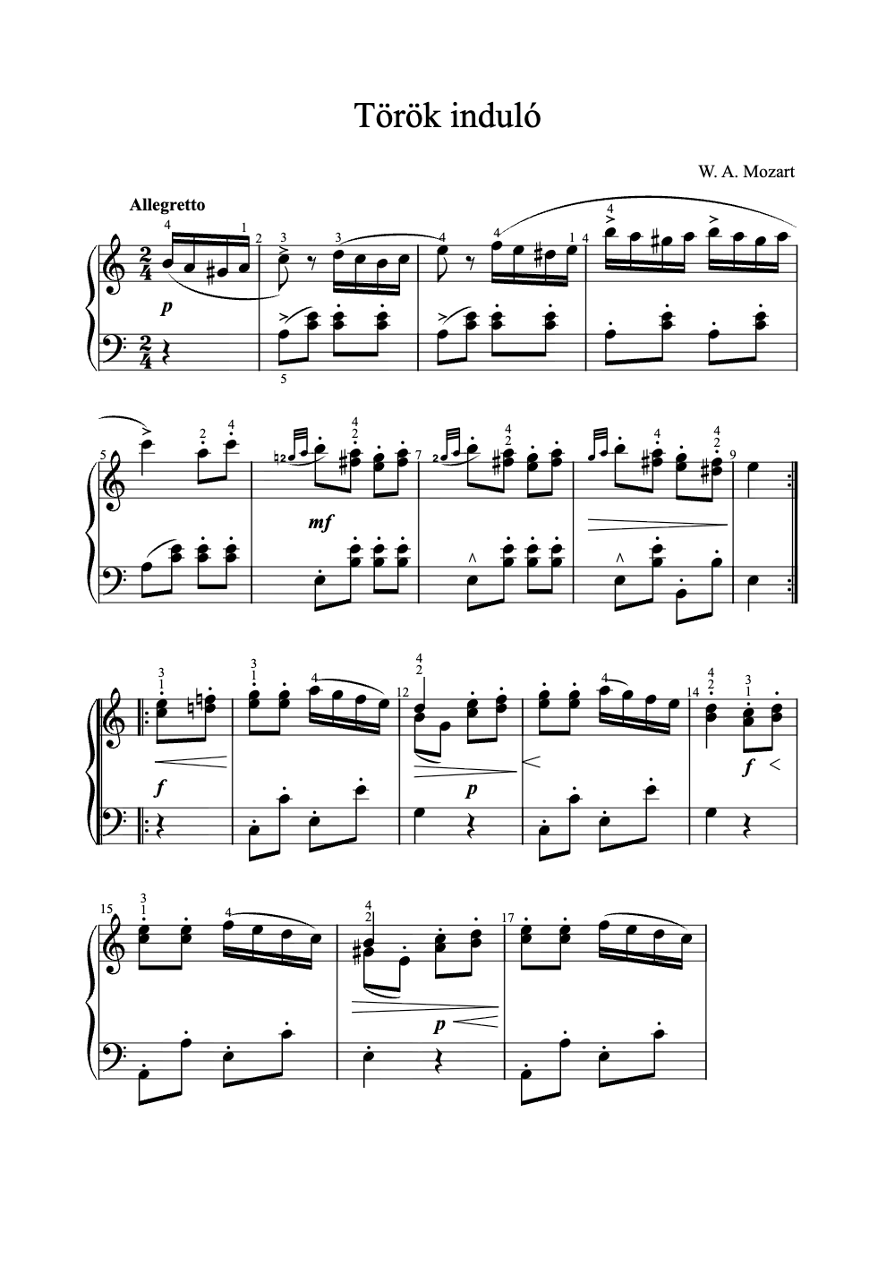 Sheet music preview for Török Induló