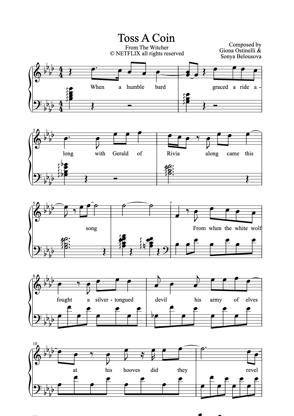 Sheet music preview for Toss a Coin