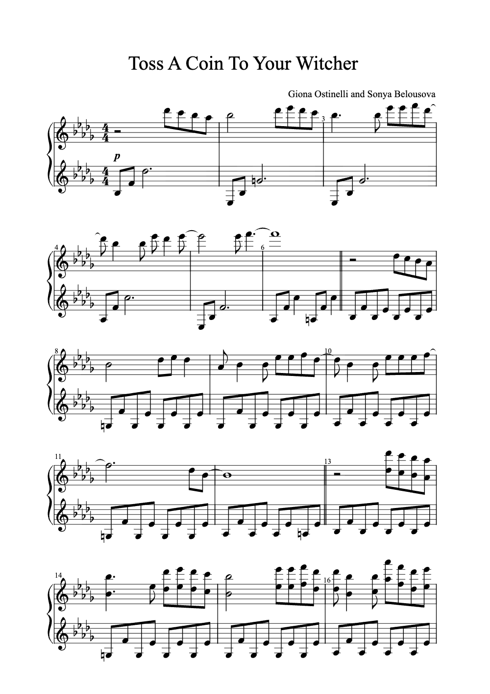 Sheet music preview for Toss a Coin to Your Witcher