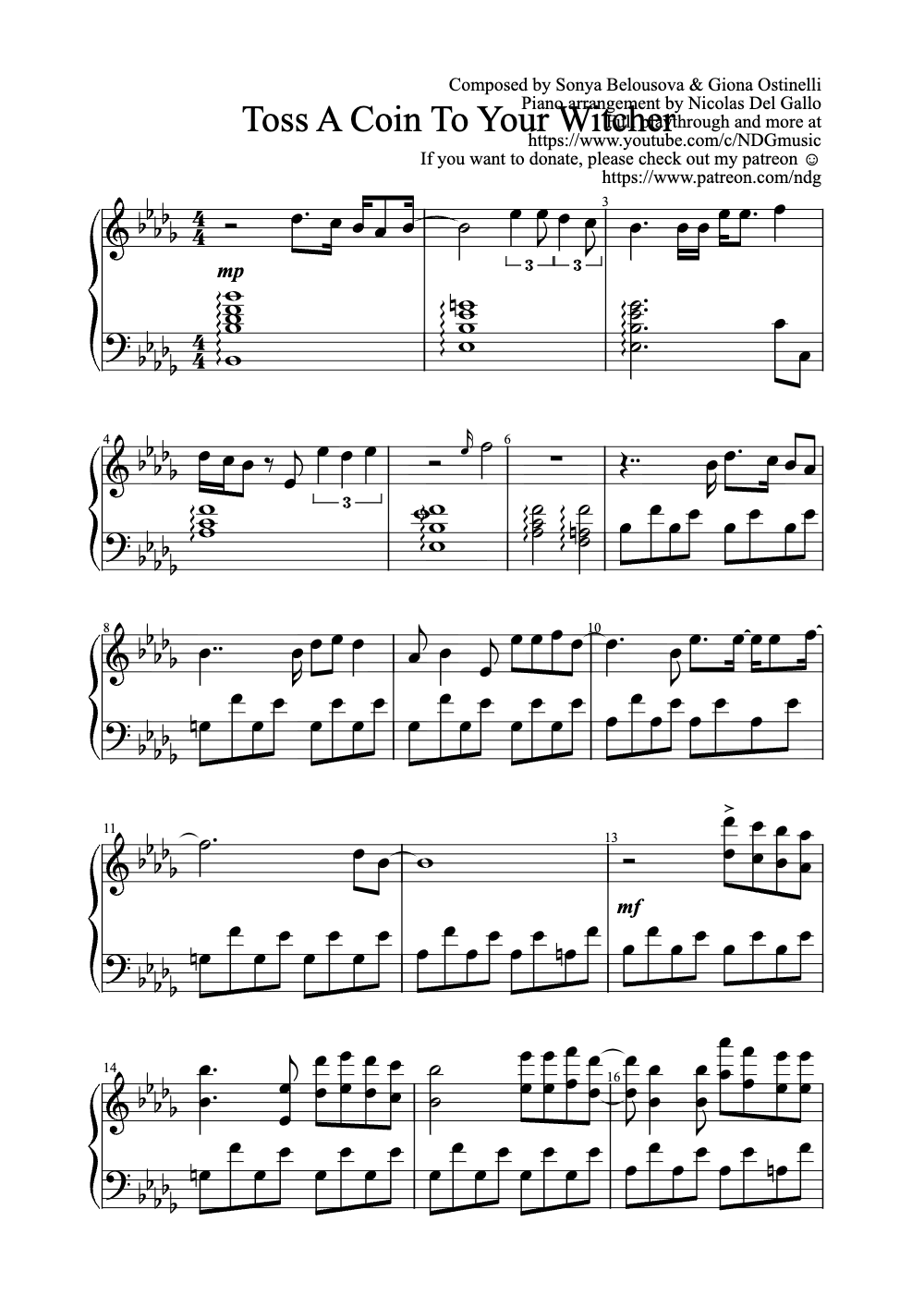 Sheet music preview for Toss a Coin to Your Witcher