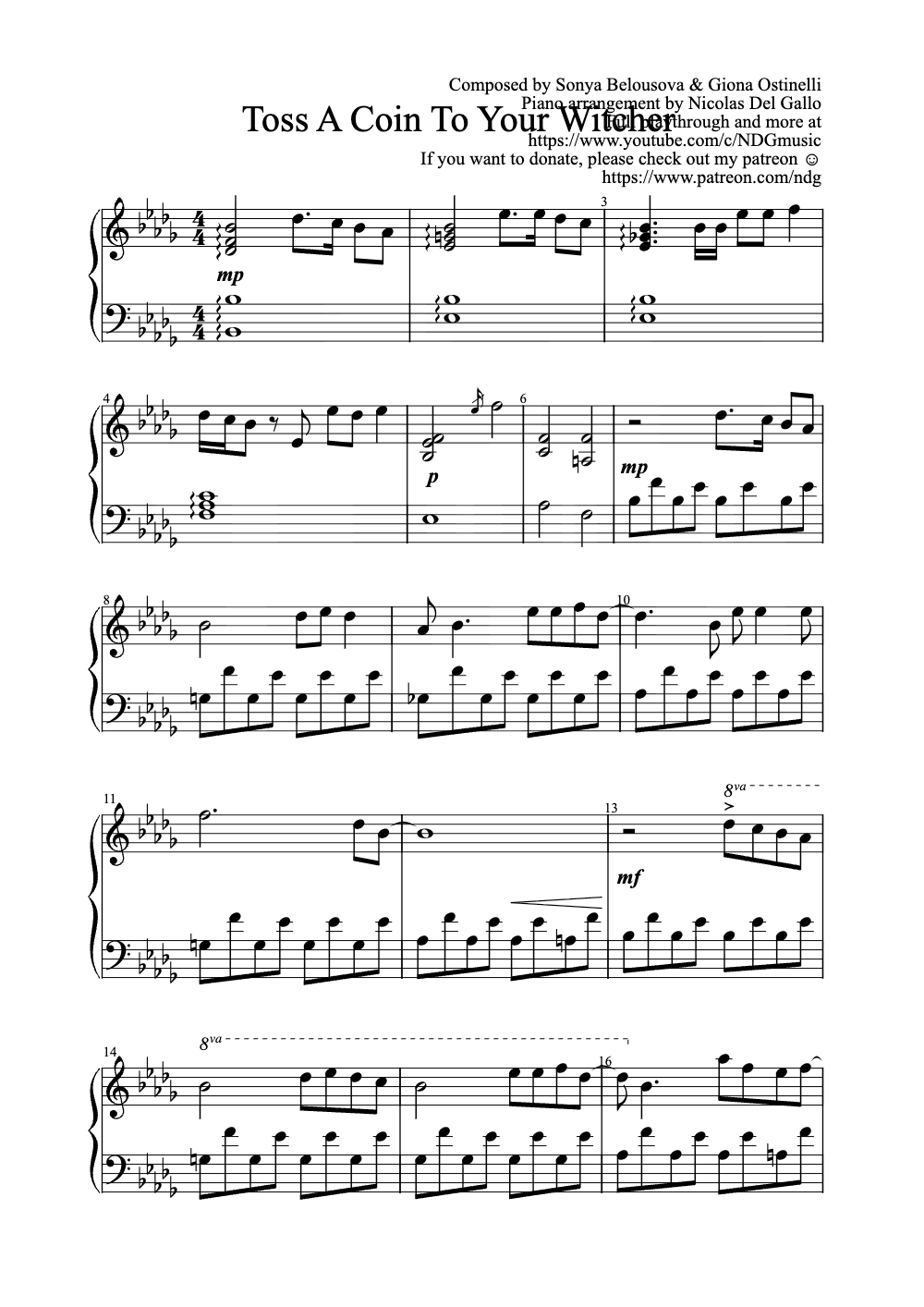 Sheet music preview for Toss a Coin to Your Witcher
