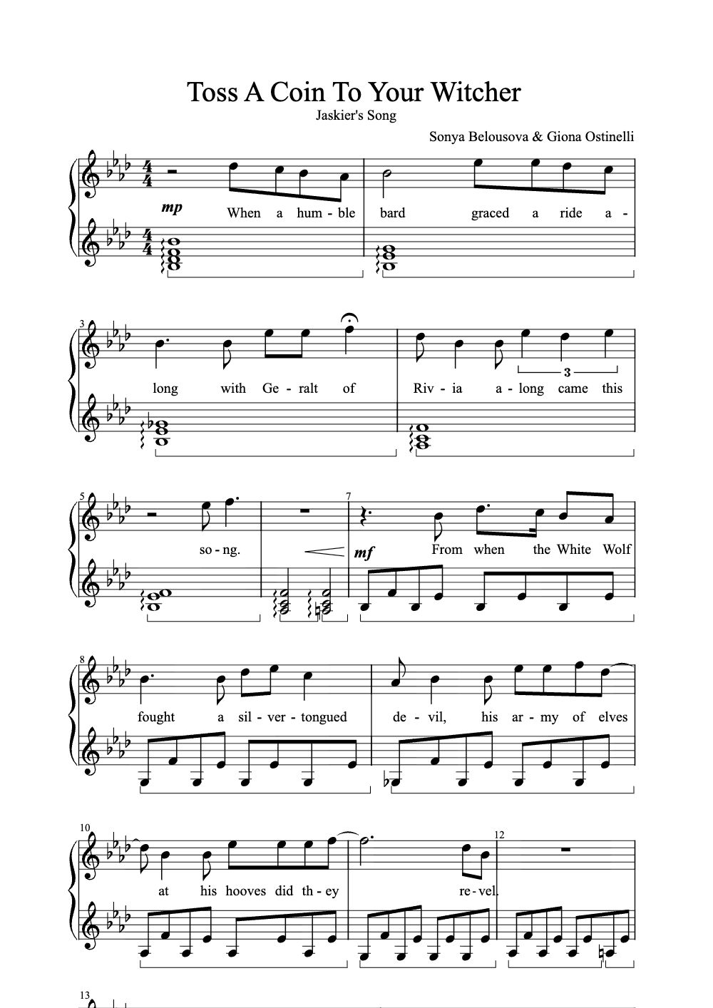 Sheet music preview for Toss a Coin to Your Witcher
