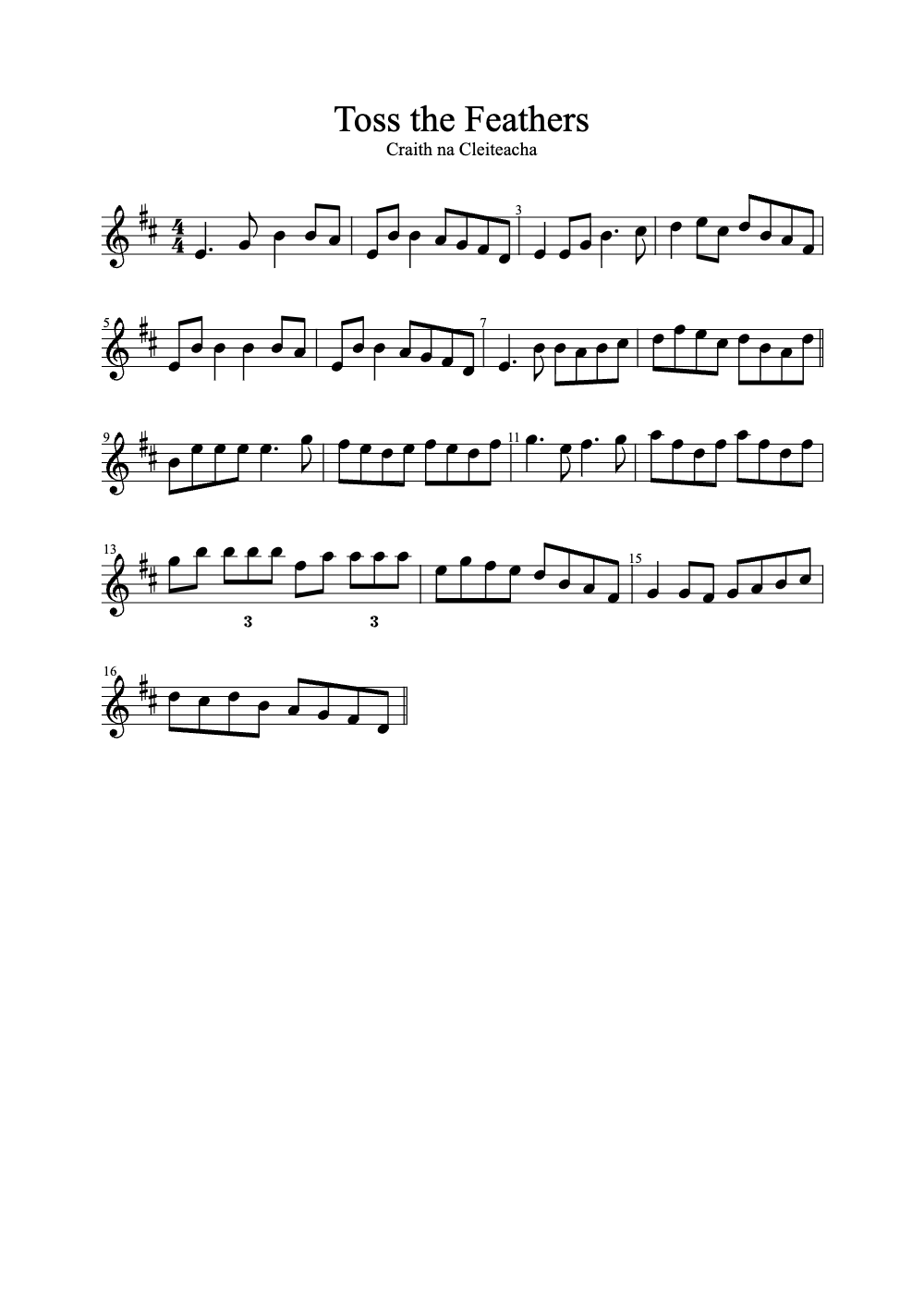 Sheet music preview for Toss the Feathers