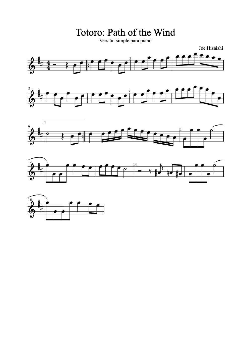 Sheet music preview for Path of the Wind