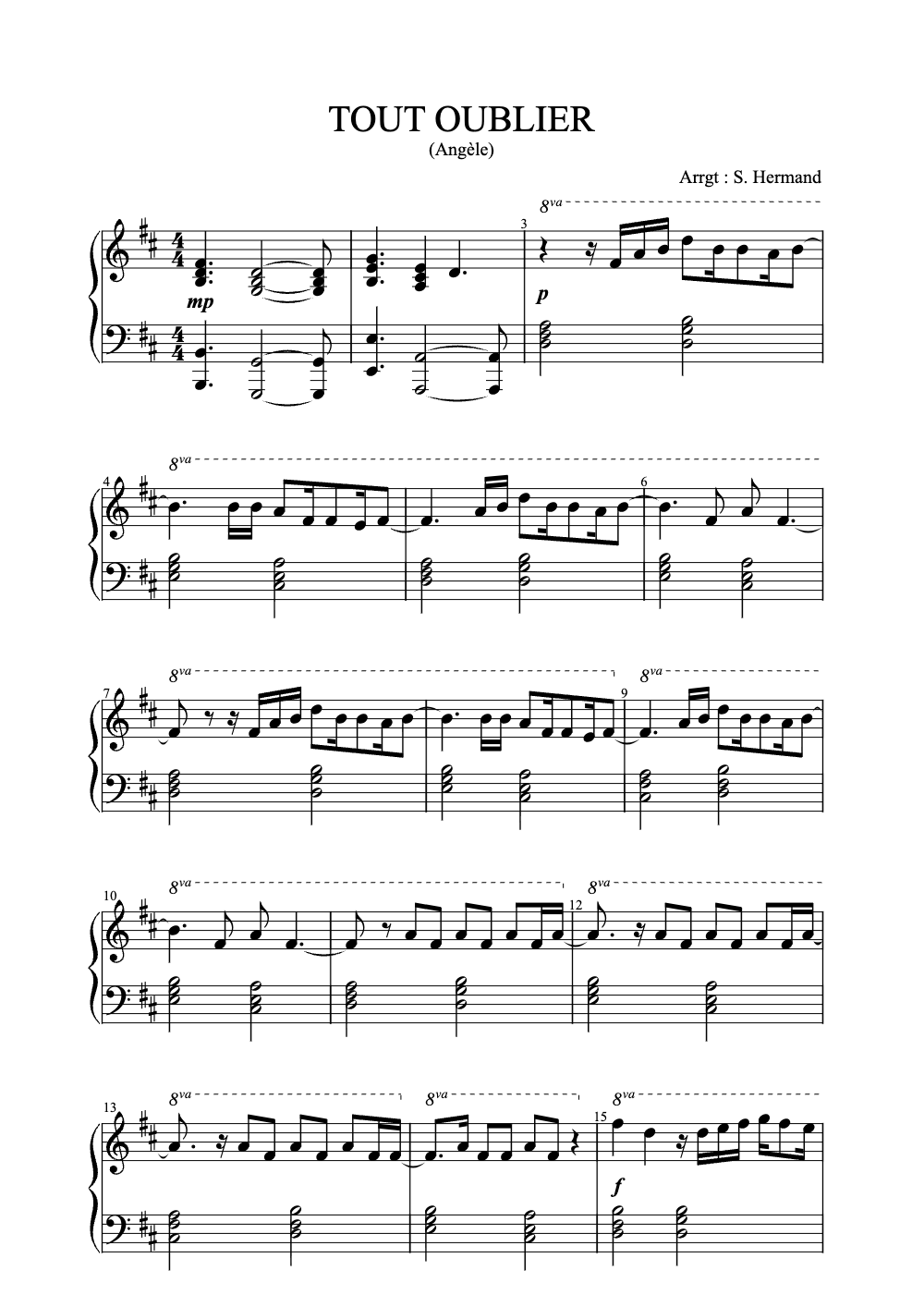 Sheet music preview for Tout Oublier