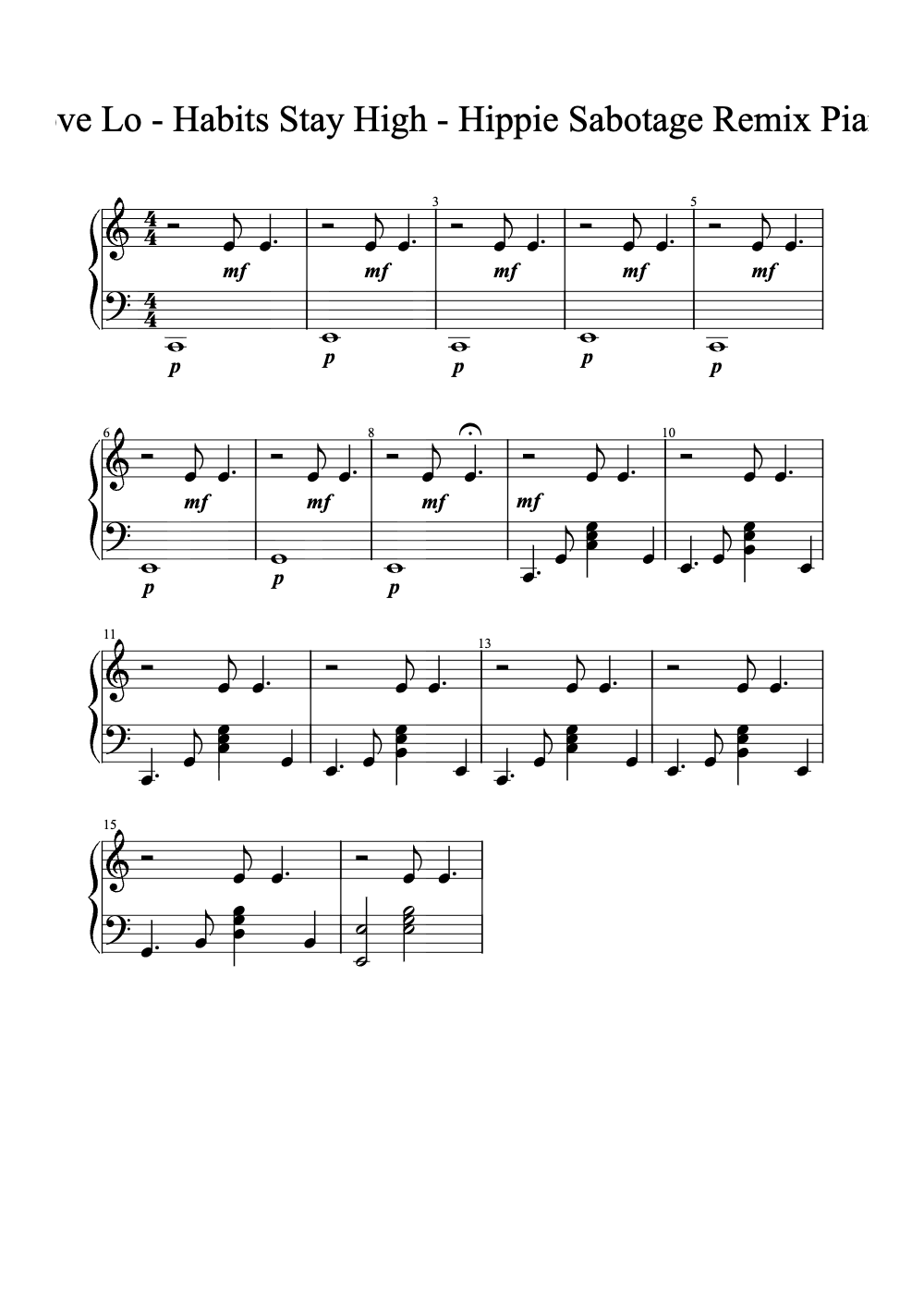 Sheet music preview for Habits (Stay High)