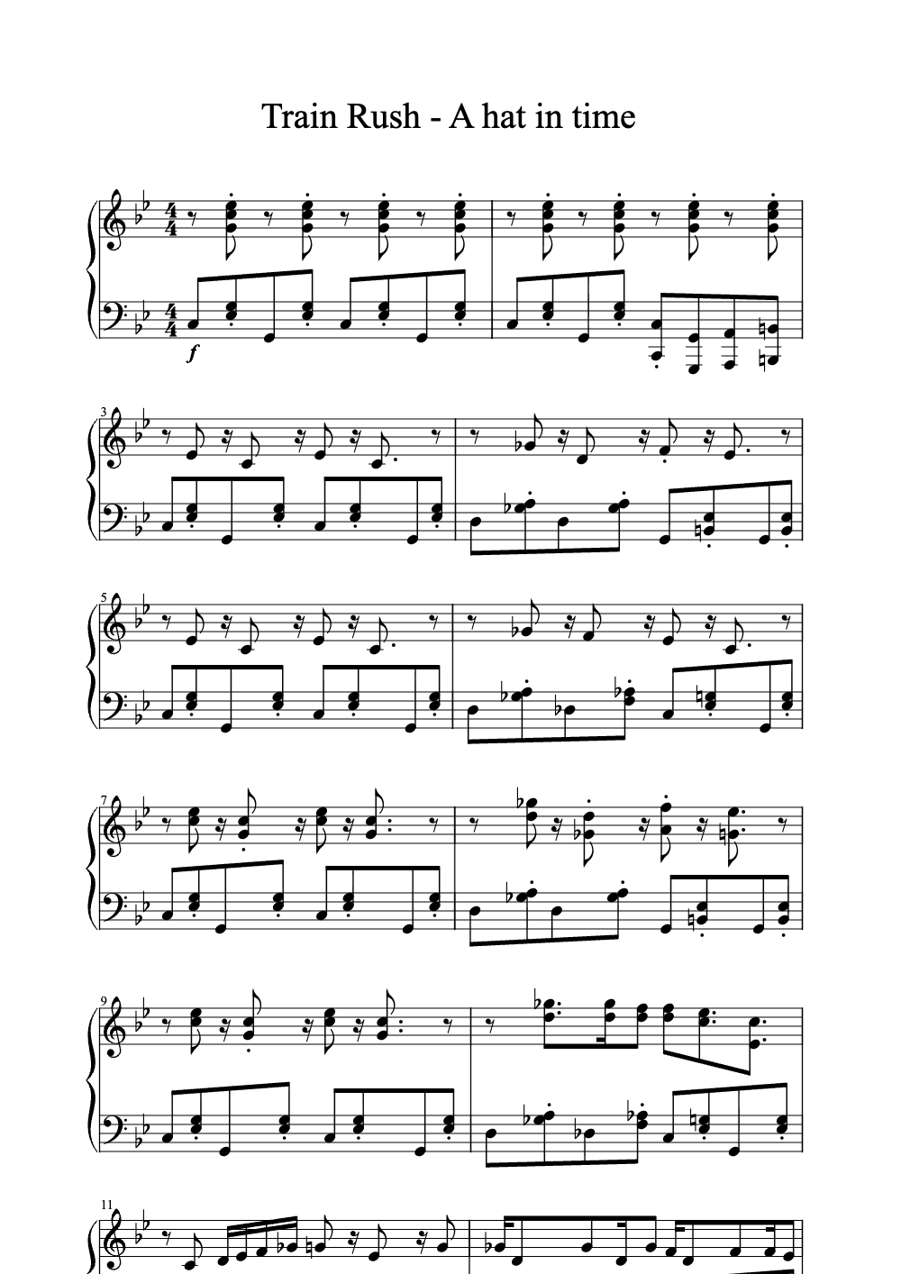 Sheet music preview for Train Rush