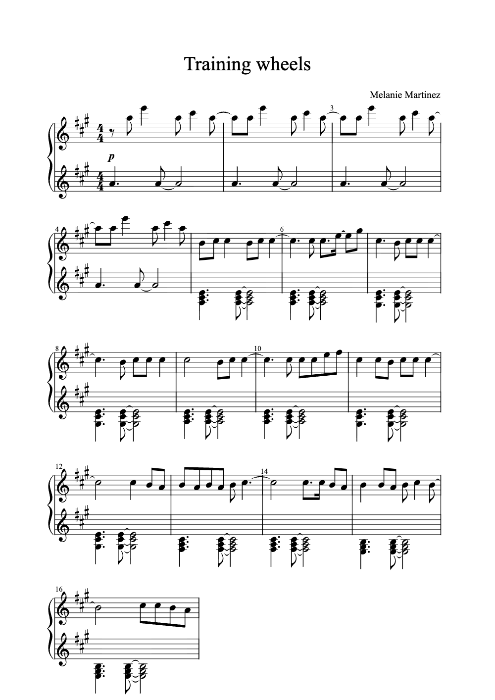 Sheet music preview for Training Wheels