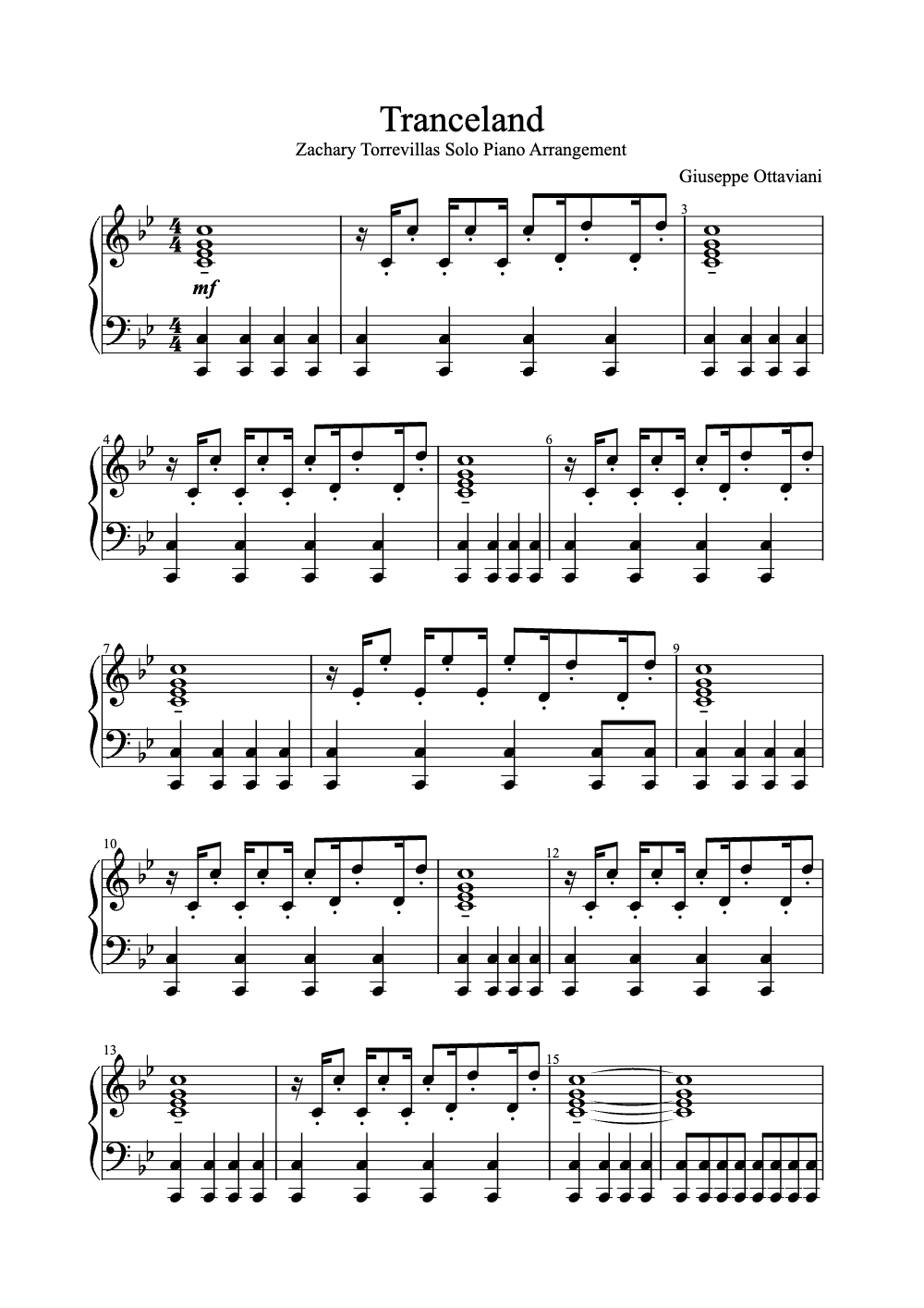 Sheet music preview for Tranceland