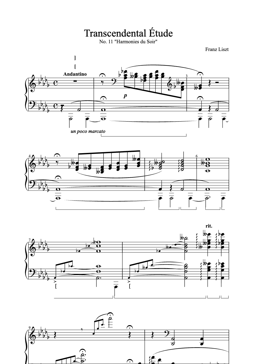 Sheet music preview for Transcendental Étude