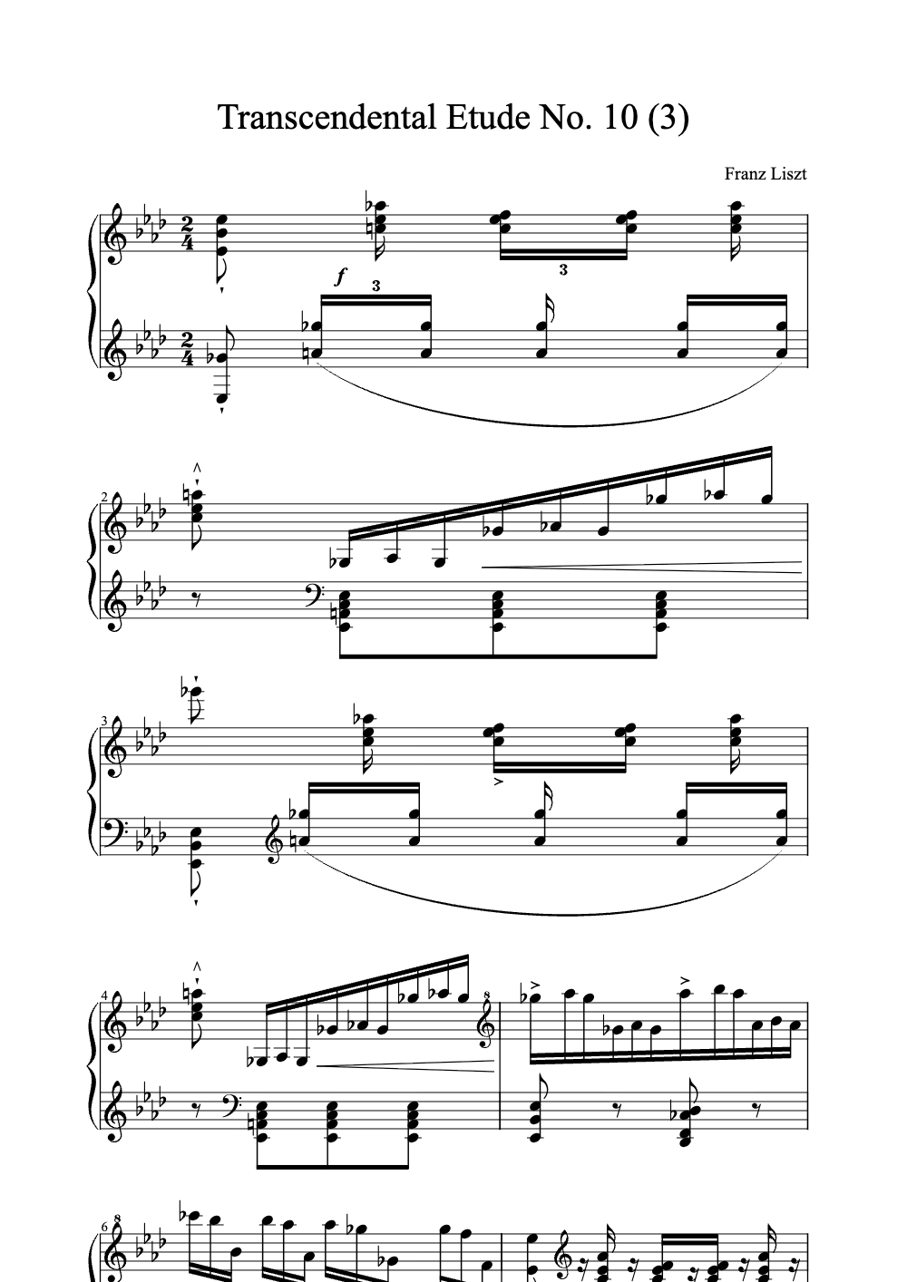 Sheet music preview for Transcendental Etude No. 10