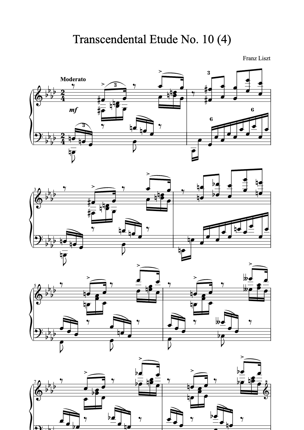 Sheet music preview for Transcendental Etude No. 10