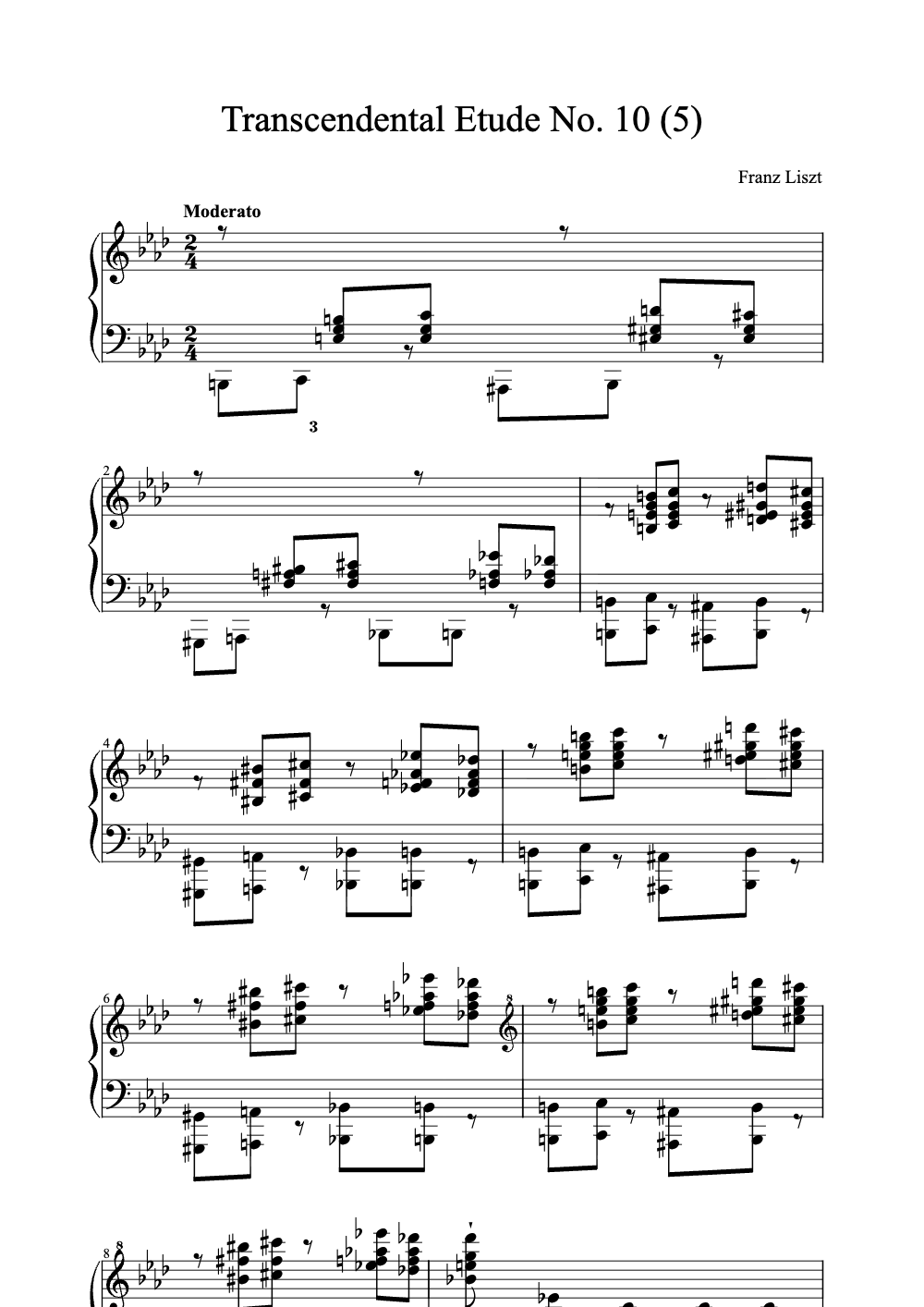 Sheet music preview for Transcendental Etude No. 10