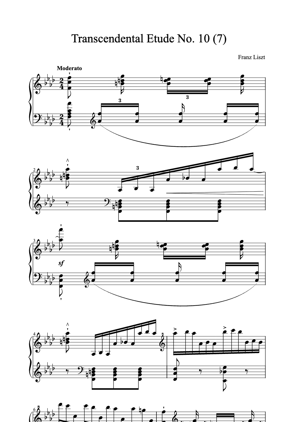 Sheet music preview for Transcendental Etude No. 10
