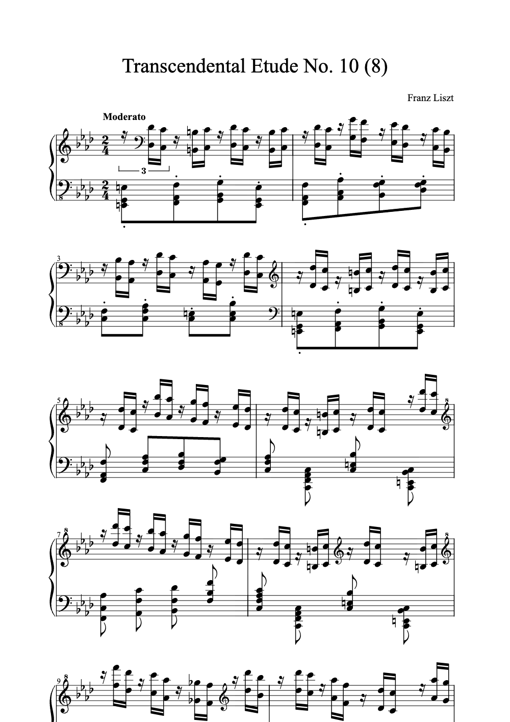 Sheet music preview for Transcendental Etude No. 10