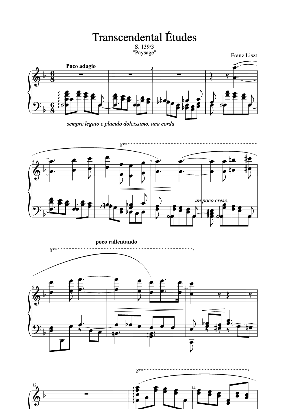 Sheet music preview for Transcendental Études