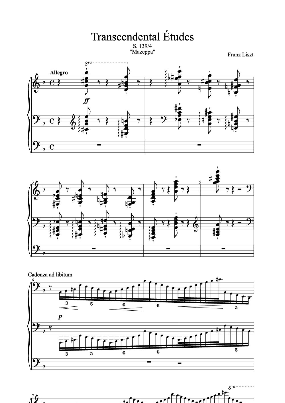 Sheet music preview for Transcendental Études