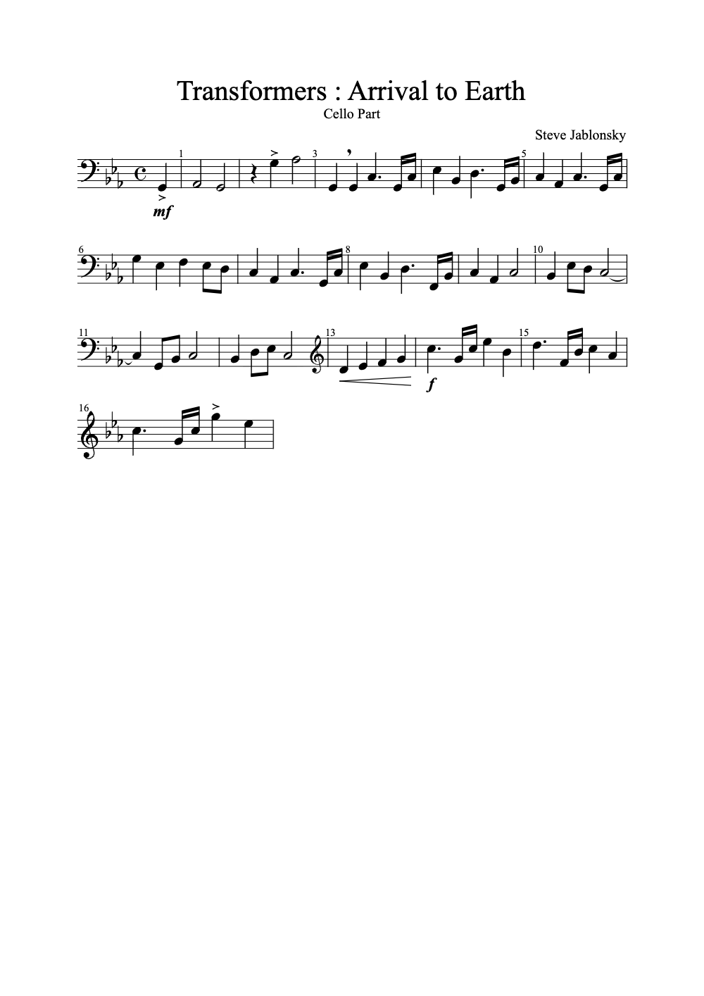 Sheet music preview for Transformers: Arrival to Earth