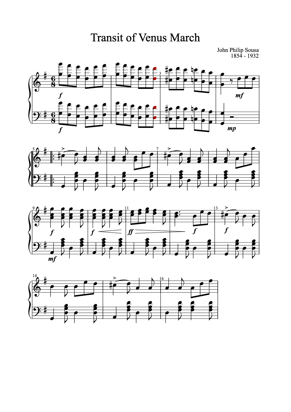 Sheet music preview for Transit of Venus March