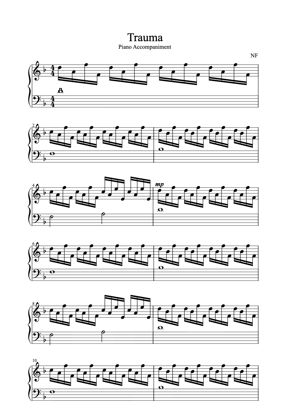 Sheet music preview for Trauma