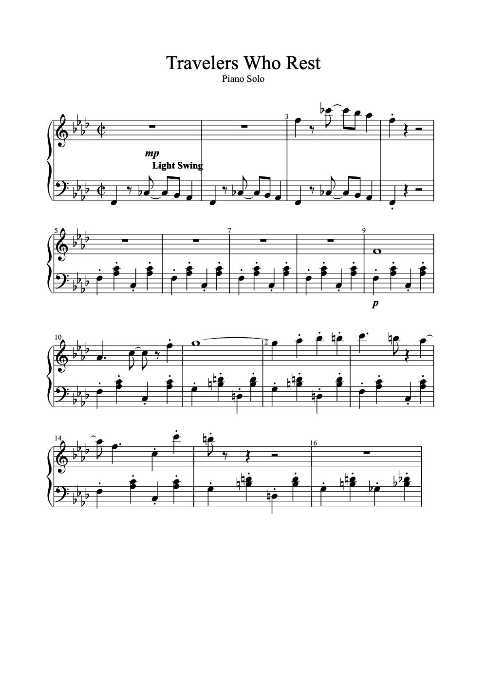 Sheet music preview for Travelers Who Rest