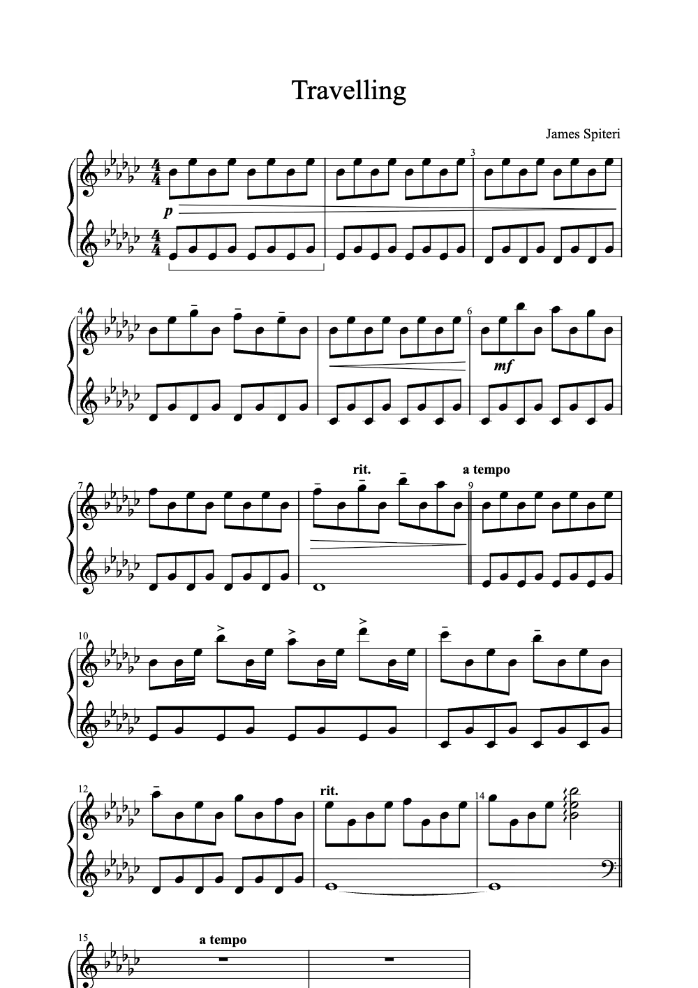 Sheet music preview for Travelling