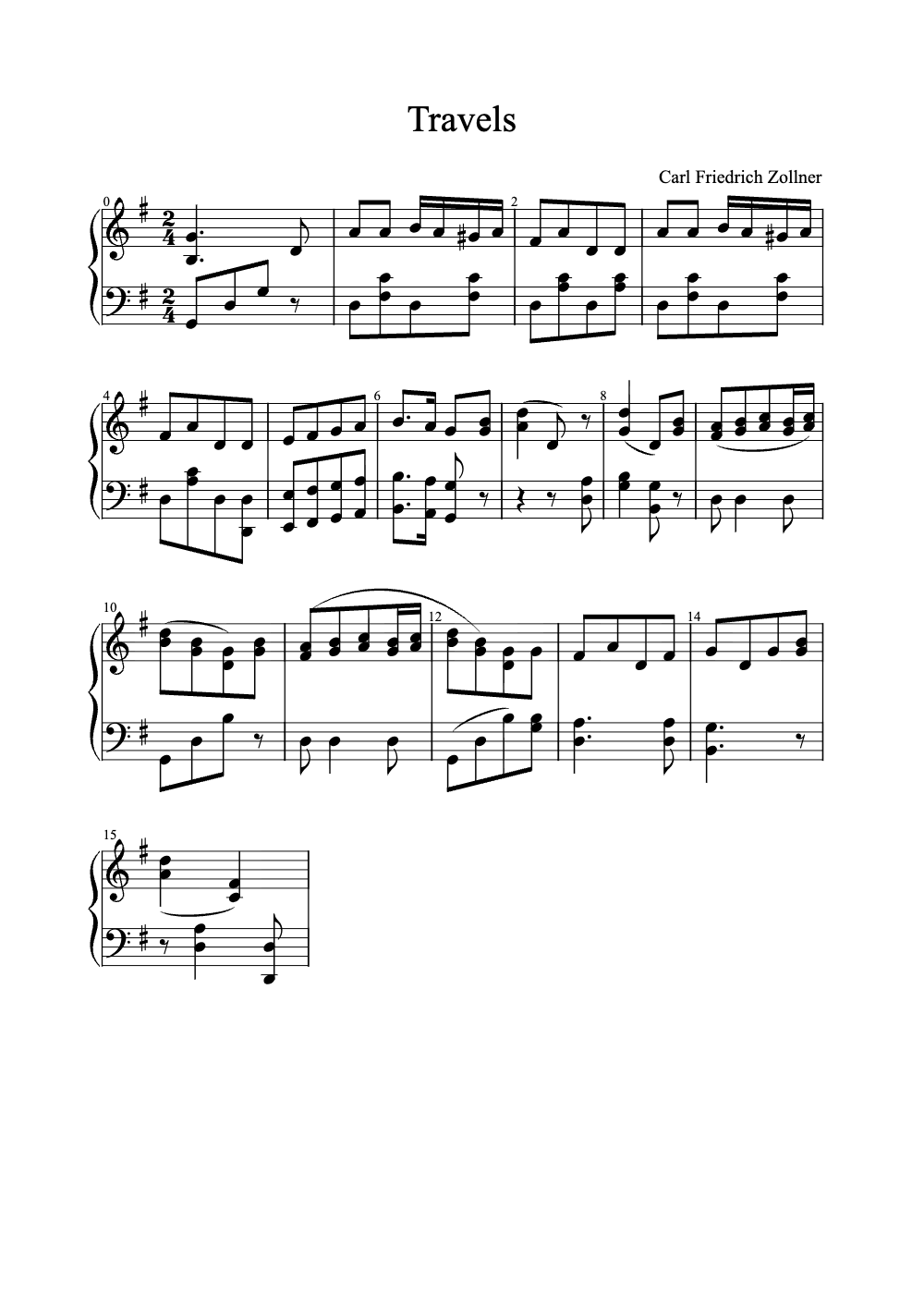 Sheet music preview for Travels