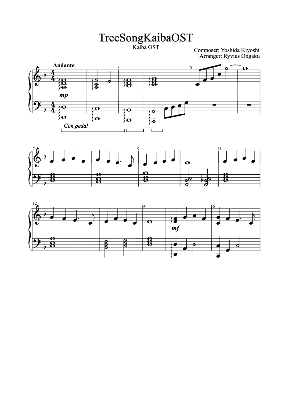 Sheet music preview for Treesong