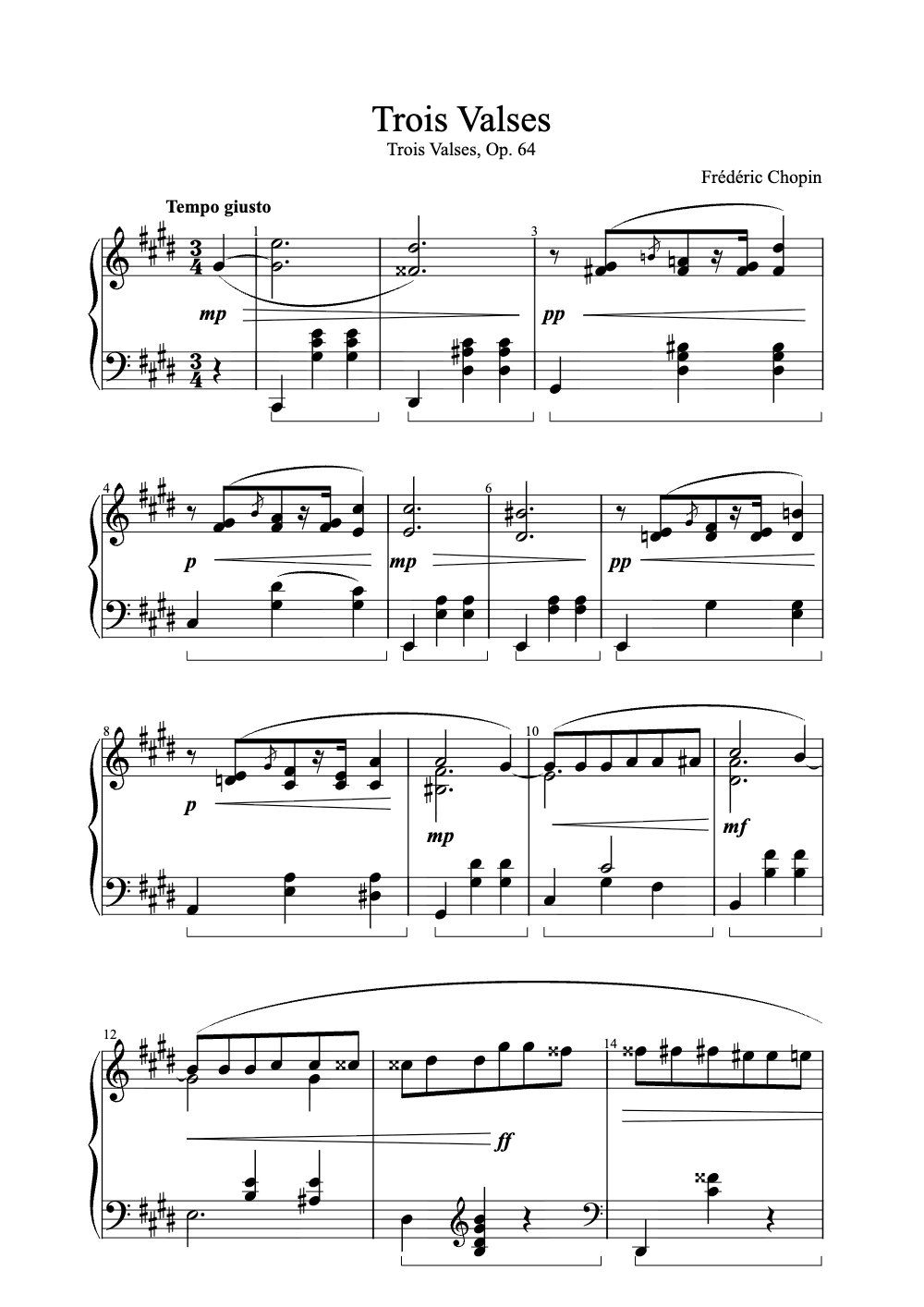 Sheet music preview for Trois Valses