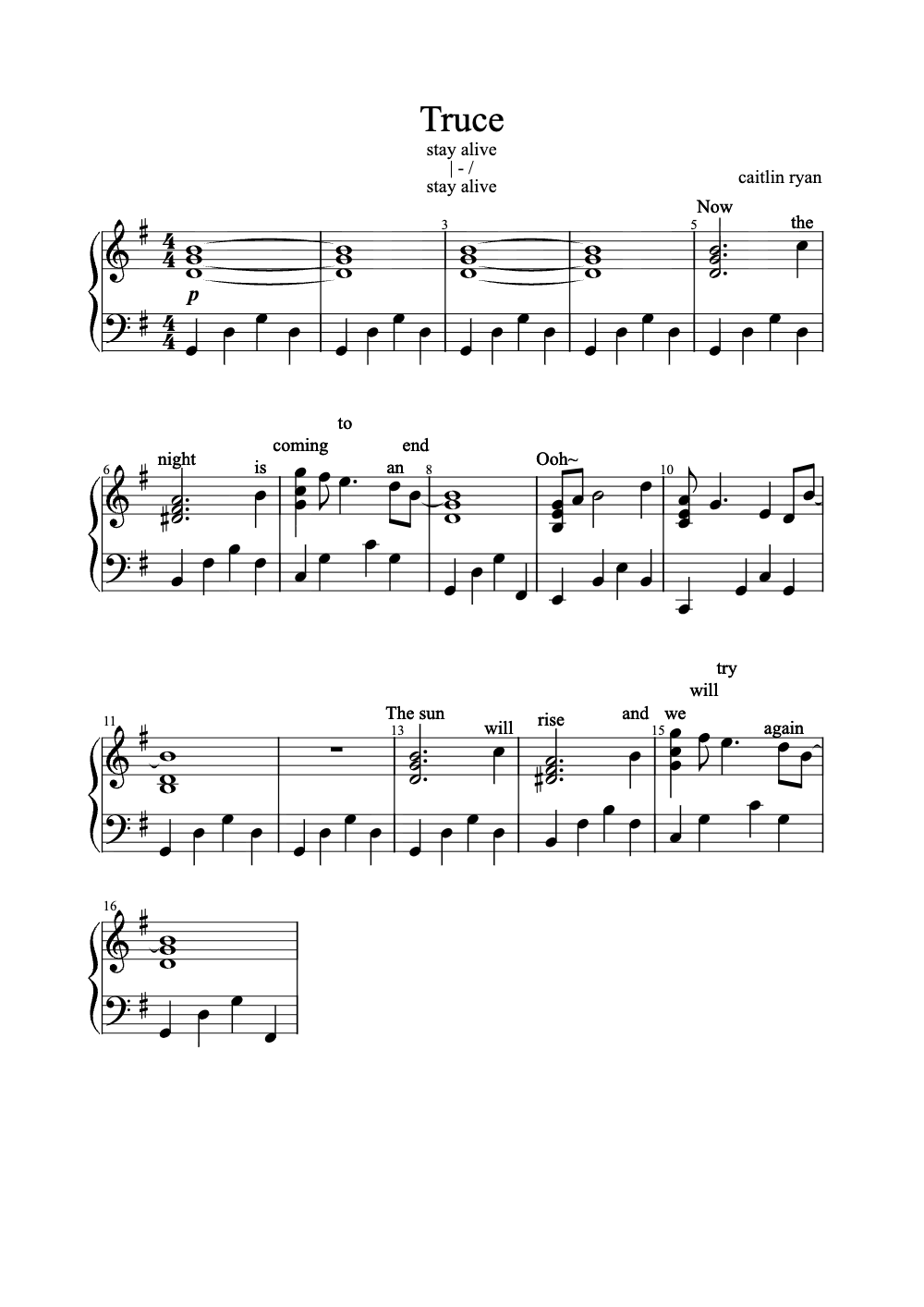 Sheet music preview for Truce