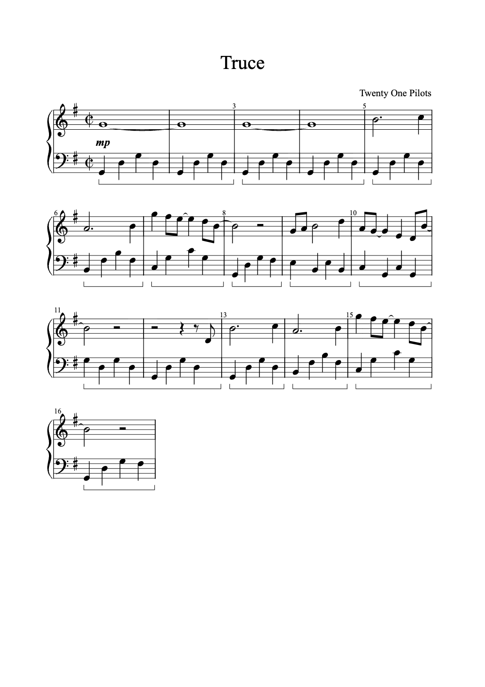 Sheet music preview for Truce