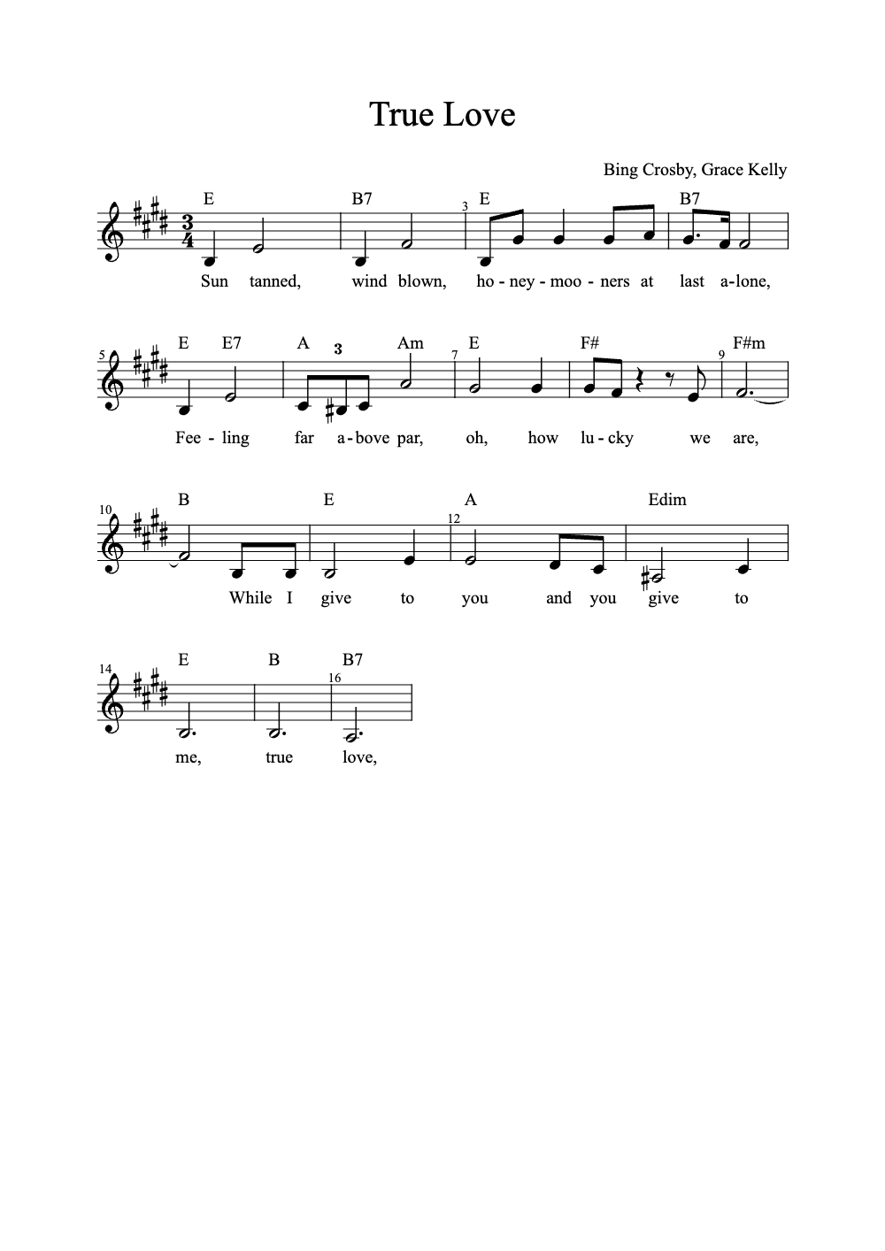 Sheet music preview for True Love