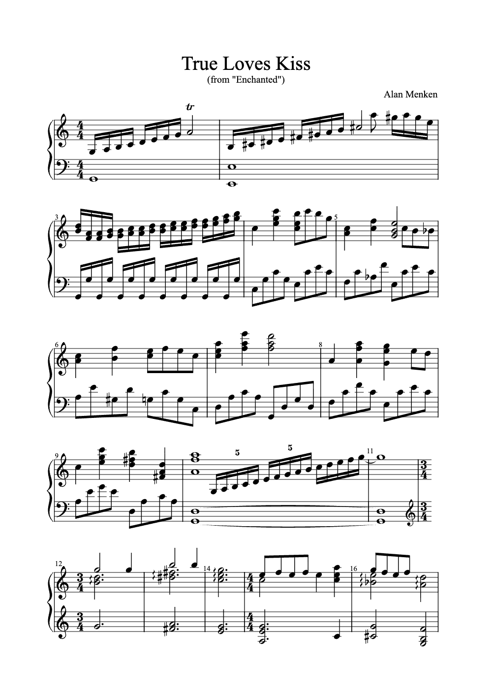 Sheet music preview for True Love's Kiss