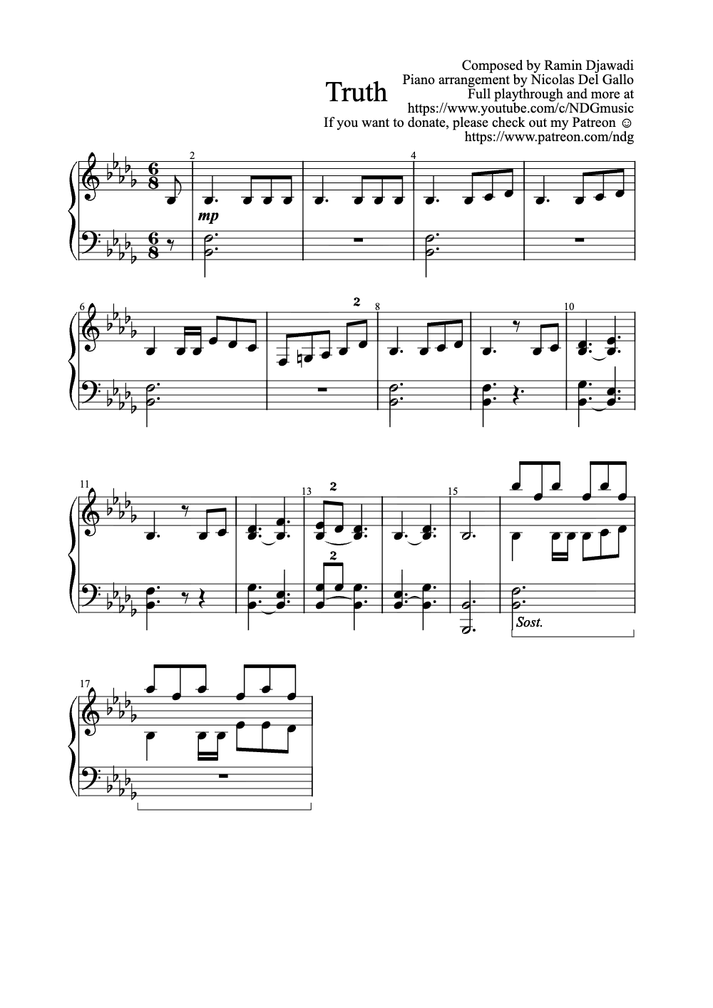 Sheet music preview for Truth