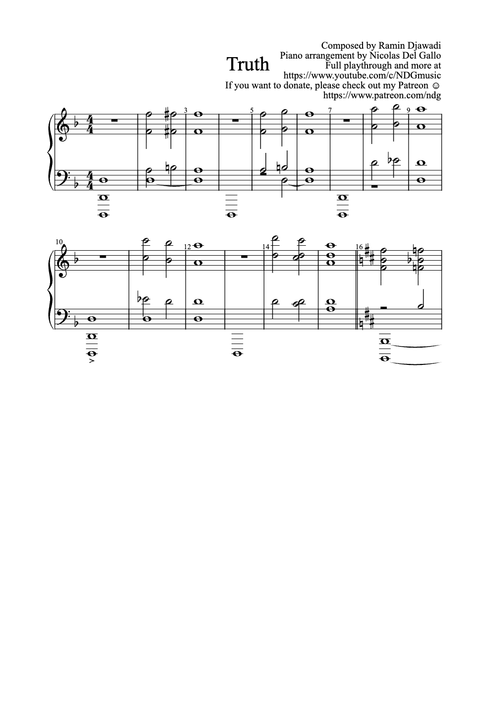 Sheet music preview for Truth