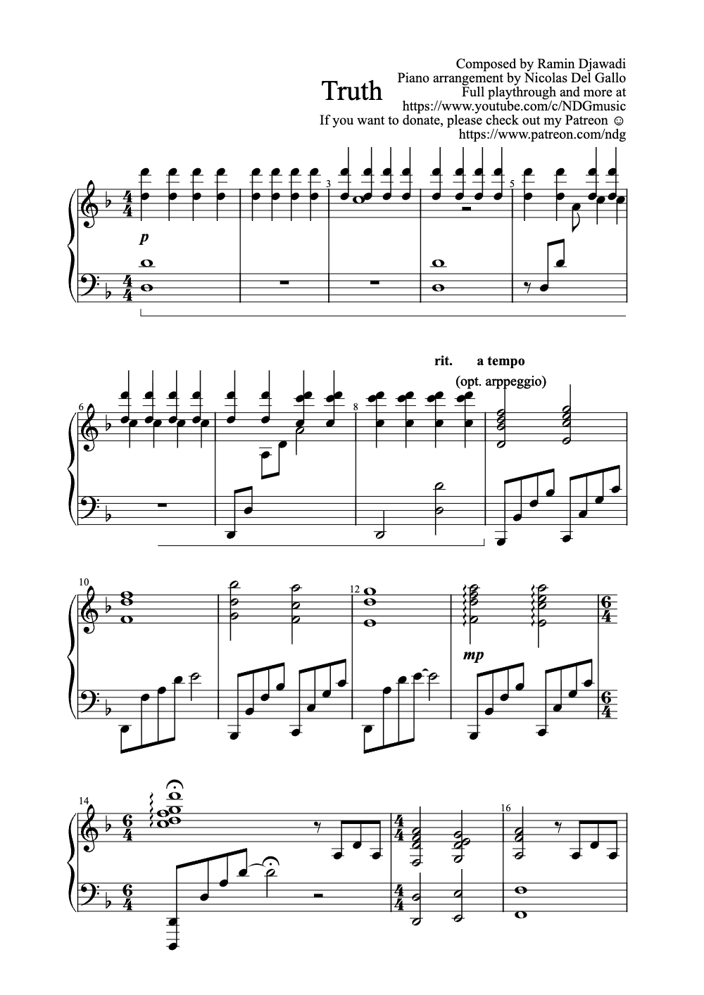 Sheet music preview for Truth