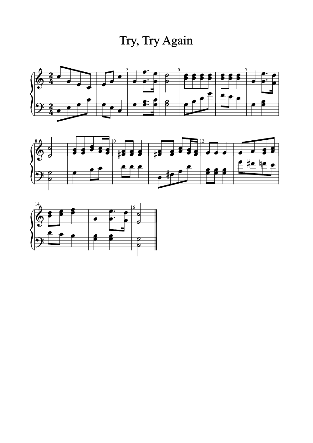 Sheet music preview for Try, Try Again