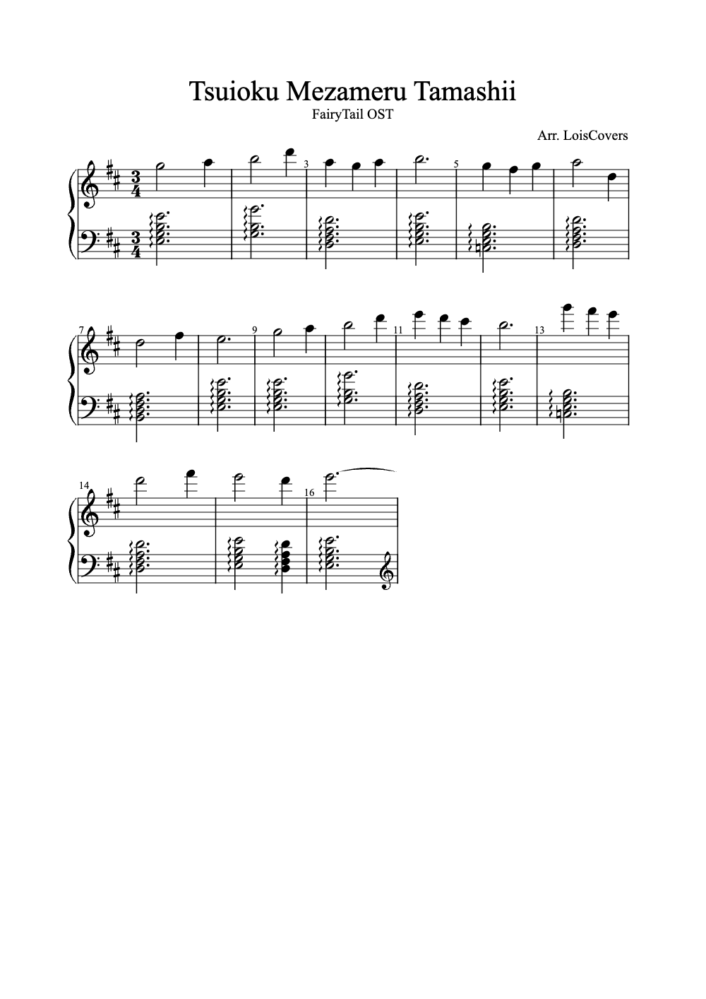 Sheet music preview for Tsuioku Mezameru Tamashii