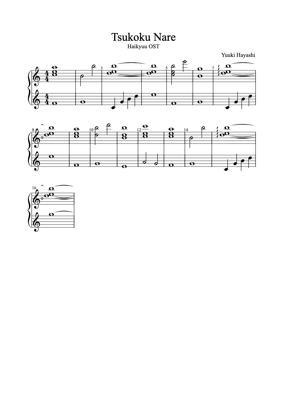 Sheet music preview for Tsukoku Nare